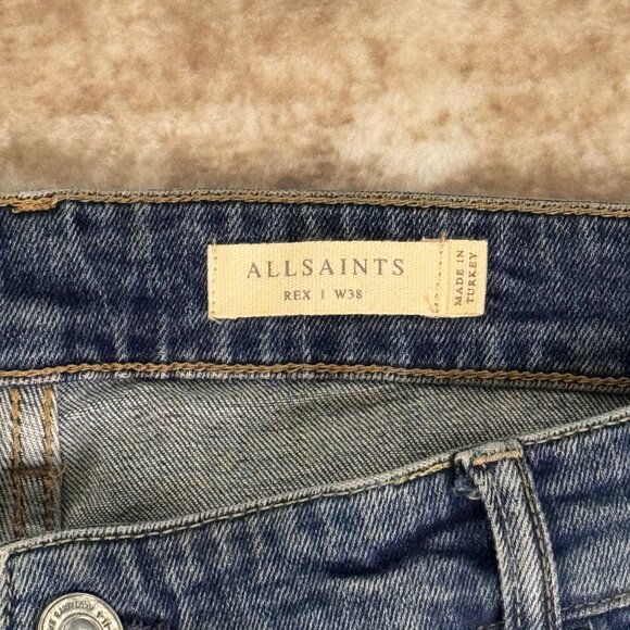 Allsaints "Rex" Slim Straight Lightly Distressed Stretch Jeans in Med Blue, 38 - Picture 4 of 6